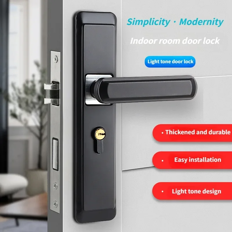 

Bathroom Door Lock Keyless and Lockable Toilet Door Lock 110 Hole Single Tongue Handle Lock Black