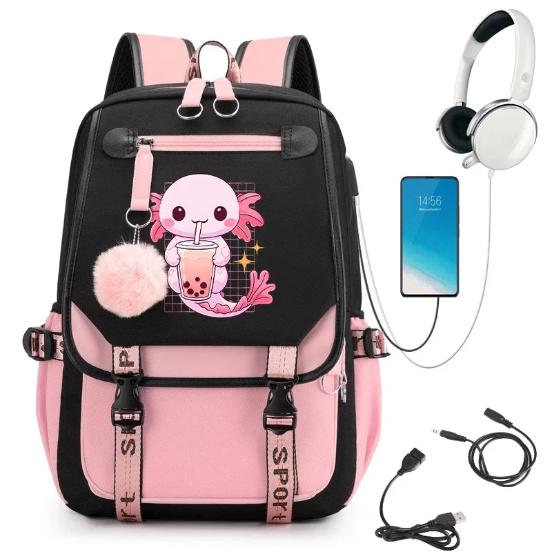 

Рюкзак для девочек с героями мультфильмов Kawaii Axolotl Русалка, милые школьные сумки для студентов, подростков, карманы, женский рюкзак для ноутбука, сумка в стиле Харадзюку