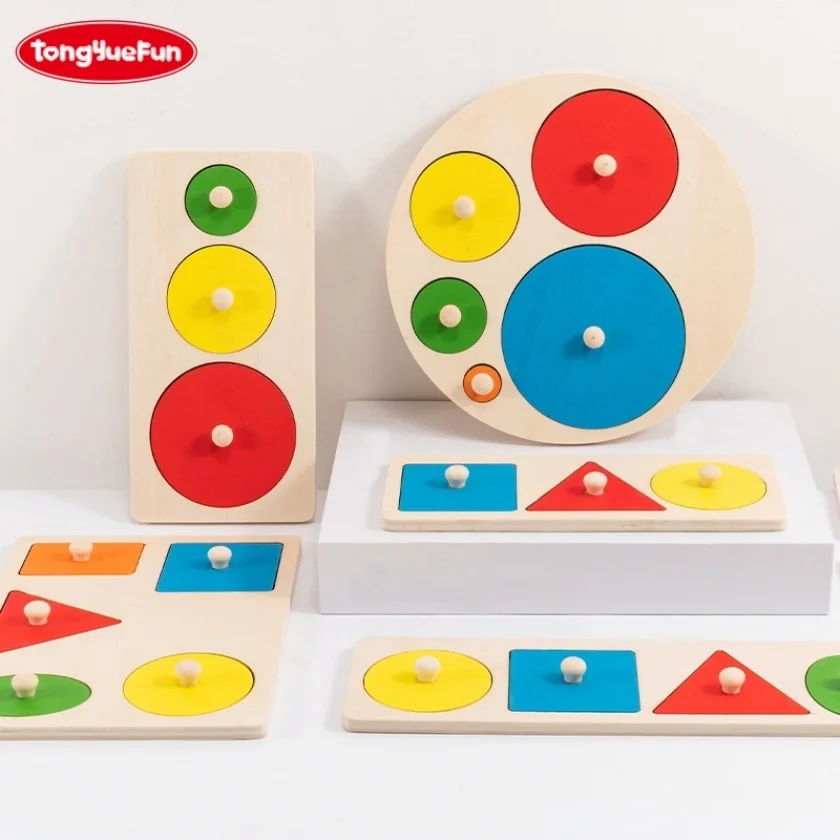 TongYueFun Montessori Games Education Wooden Toys Geometric Shapes 3d Puzzle Panel Jigsaw Hand Grasping Board Children Gift