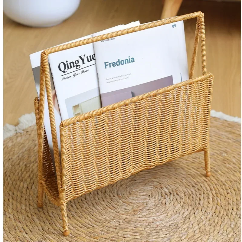 

%a Shelf Imitation Rattan Weaving Magazine Rack Homestay Cafe Newspaper Stand Model Room Organizing Basket
