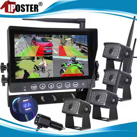 iPoster Digital Wireless 7 Inch DVR Quad Monitor Waterproof Screen BSD AI System IR Reversing Backup Camera For Truck Caravan Rv