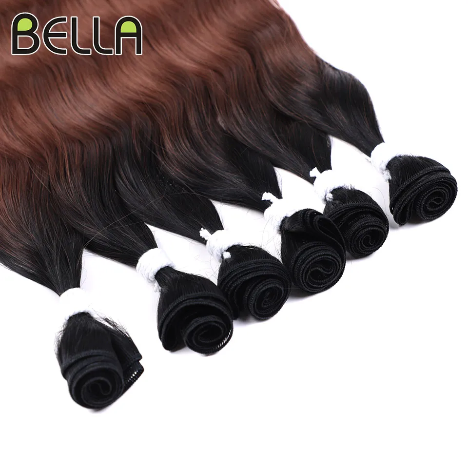 Bella 20 inch Loose Water Wave Hair Bundles 6Pcs Synthetic Hair Extensions Ombre Brown Body Wave High Temperature Fiber Hair