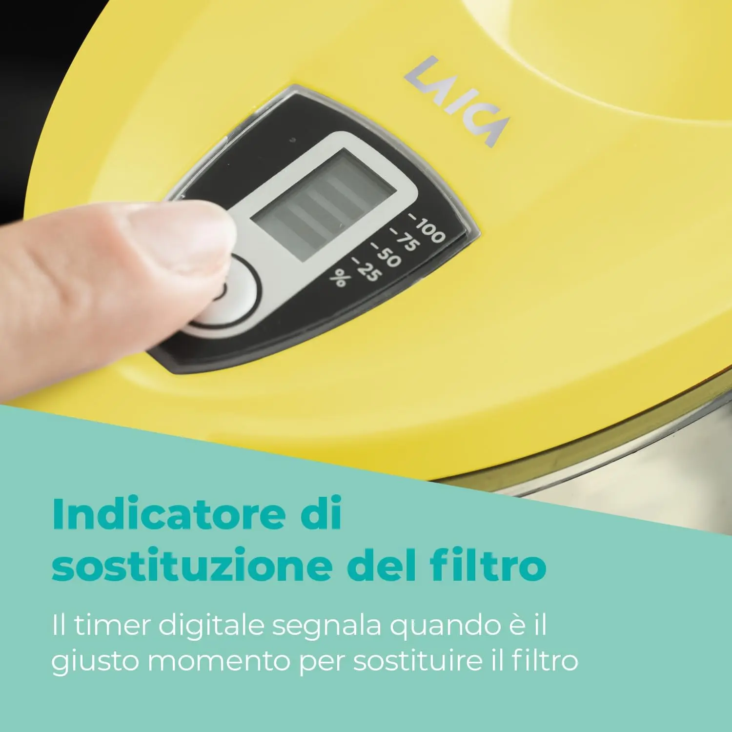 Line di LAICA - 2,3L - 6 Filtri ثنائي التدفق، Preserva i sali minerali e Riduce le sostanze indesiderate - Timer digitale