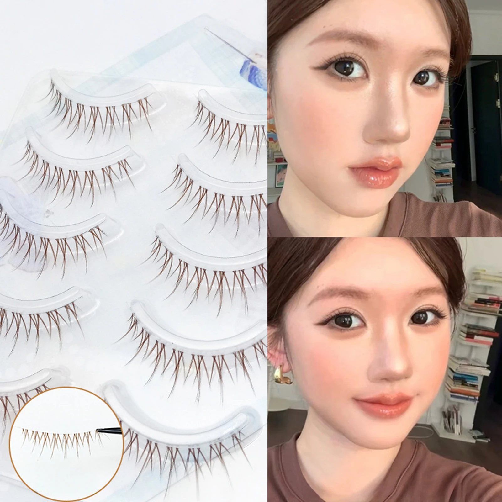 Manga Lashes 5 par Anime Cosplay sztuczne rzęsy z norek koreańskie naturalne krótkie pełne paski rzęs przezroczysty pasek miękkie przedłużanie rzęs