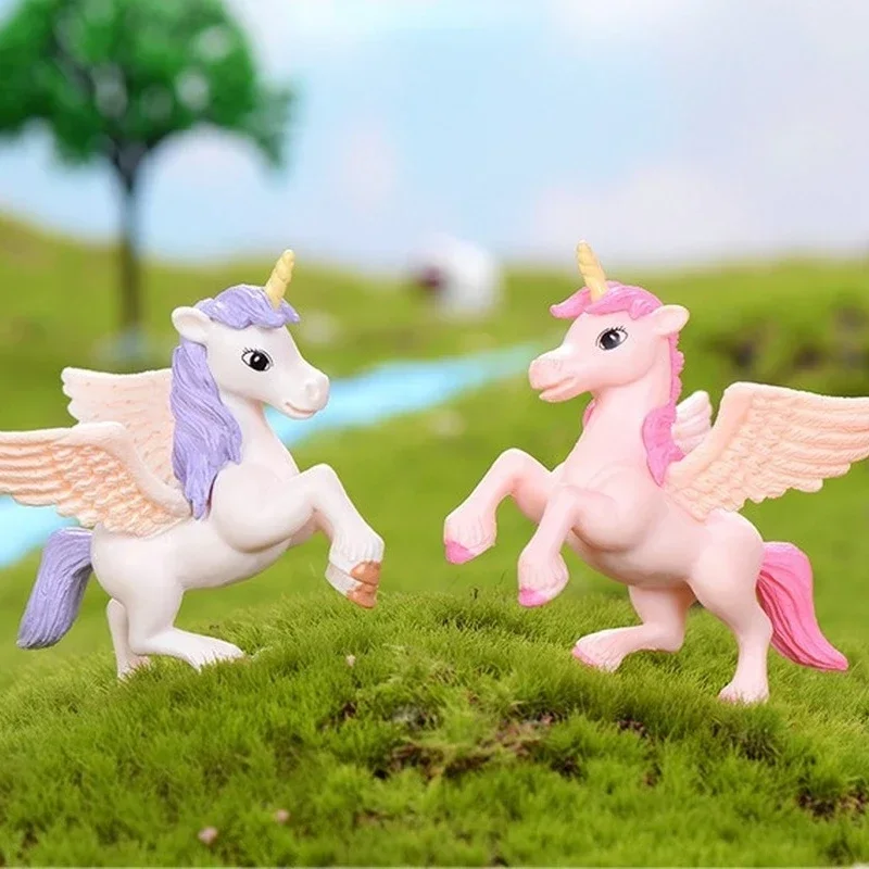 1Pc Unicorn Cake Topper Miniature Pegasus Rainbow Figure Girl Woman Angel Wings Birthday Wedding Cake Decoration