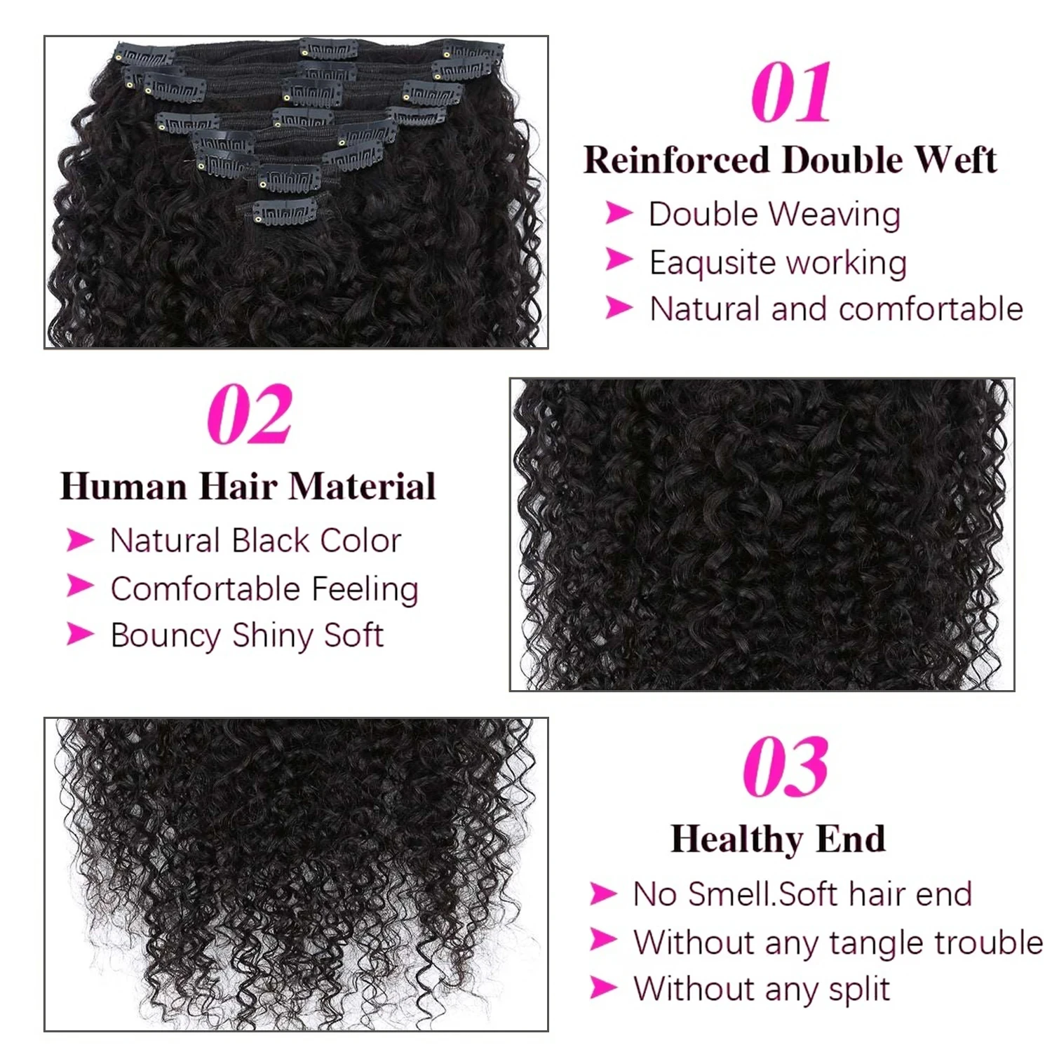 Kinky Curly 8 Pcs Clip In Hair Extensions for Women 100% Human Hair 10-30\