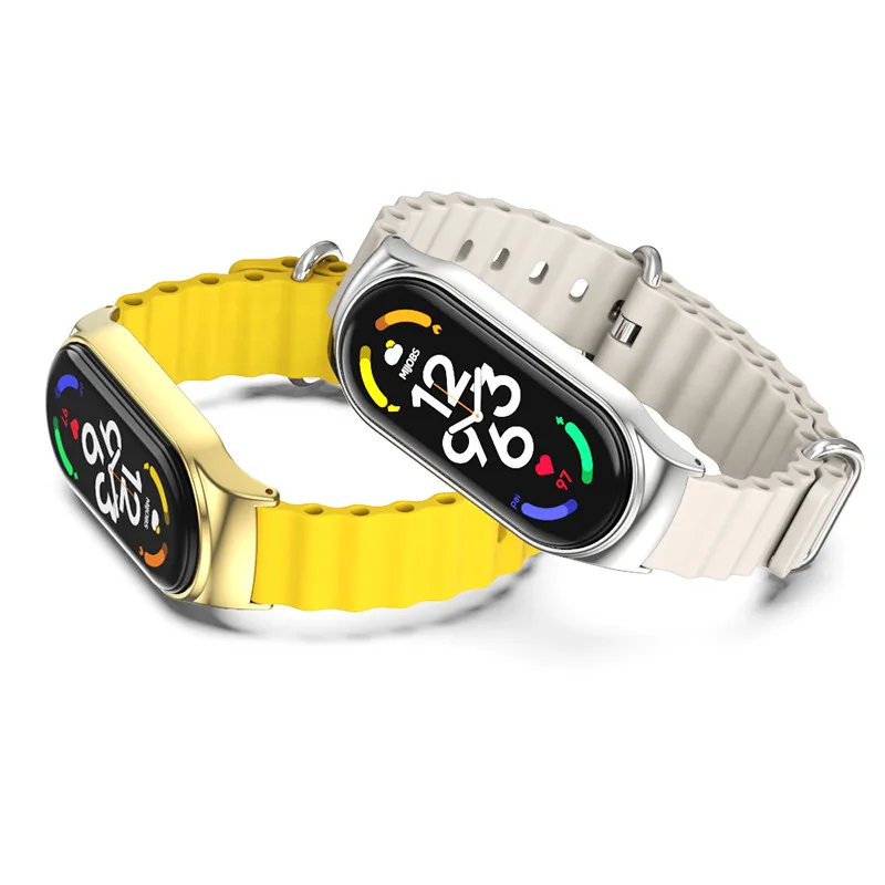 S25 سيليكون + حافظة معدنية المحيط حزام ساعة اليد Mi حزام 8 مناسبة لسوار Xiaomi 3/4/5/6/7/8 حزام 04 سلك 304 معدن #4