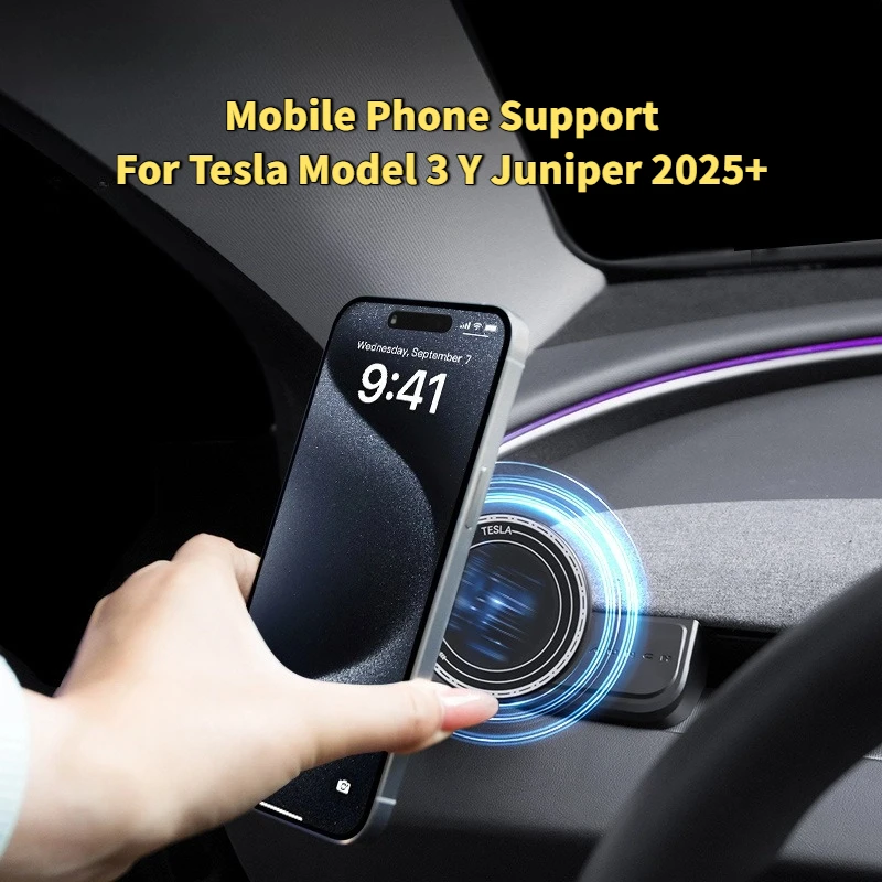 

Mobile Phone Support for Tesla Model 3 Model Y Juniper 2025 Up Car Accessoires Traceless Base Magnetic Adsorbable Holder Mounts