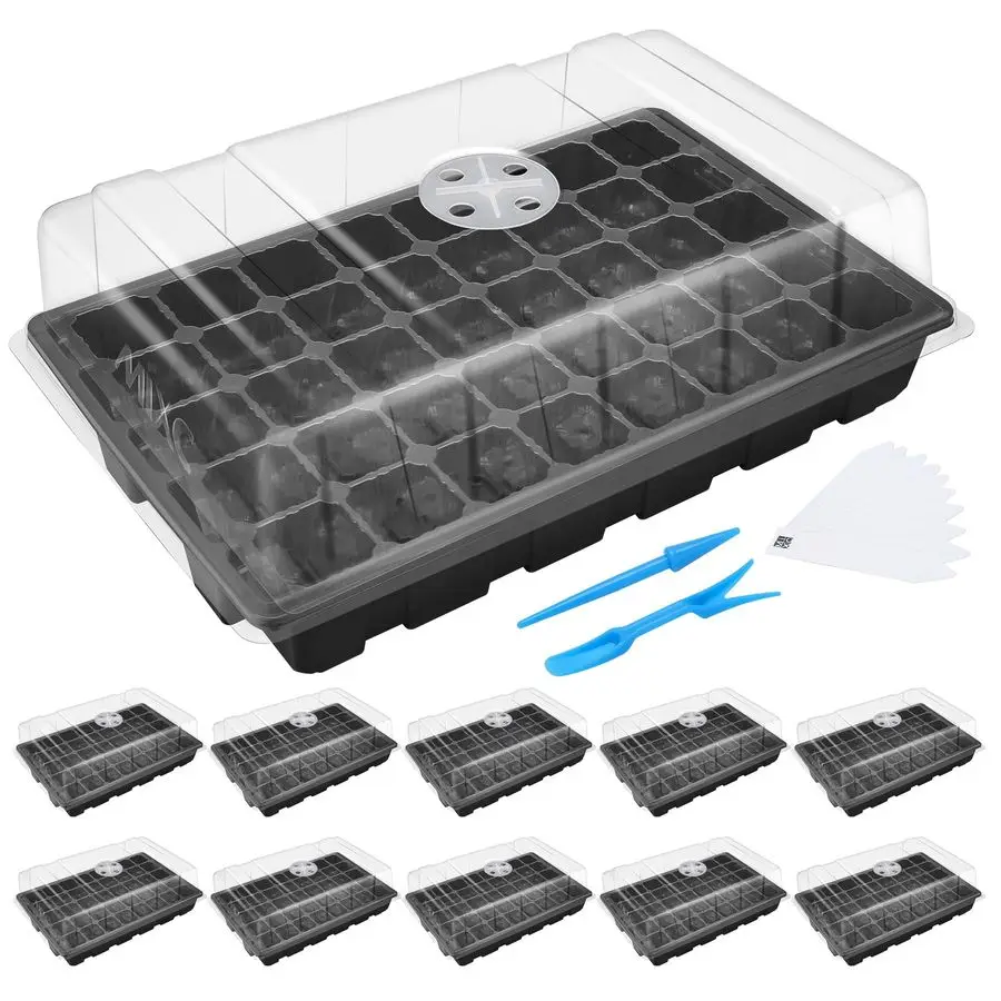 

Seedling Trays Seed Starter Tray, 10Pack Mini Propagator Plant Grow Kit Greenhouse with Humidity Vented Domes and Base for Seeds