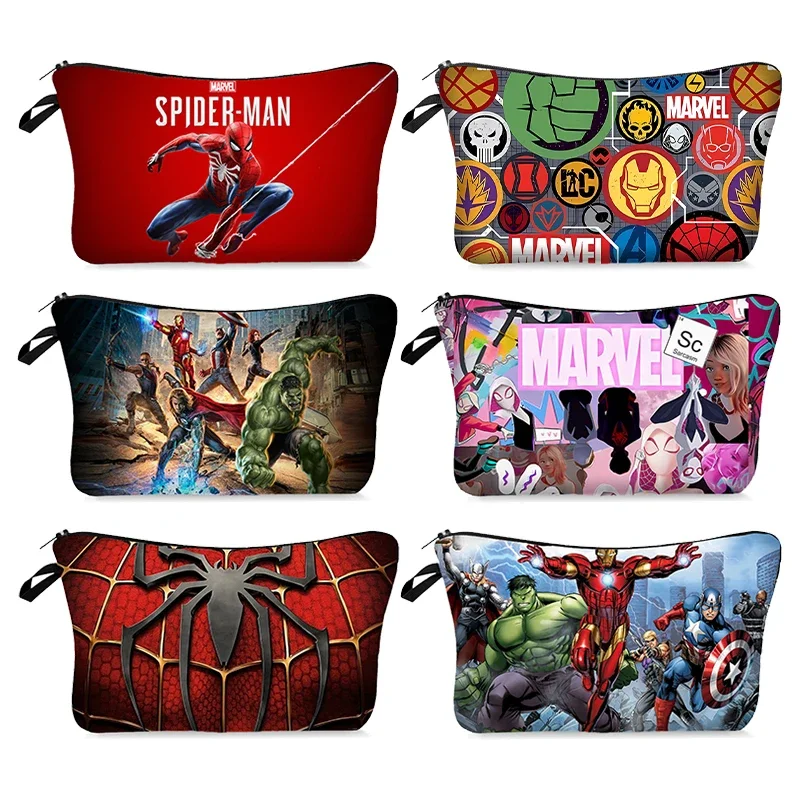 Marvel Heroes Spiderman Women Kid Cosmetic Bag Anime Cartoon Print for Girl Childern Female Coin Makeup Storage Purse Movie Gift