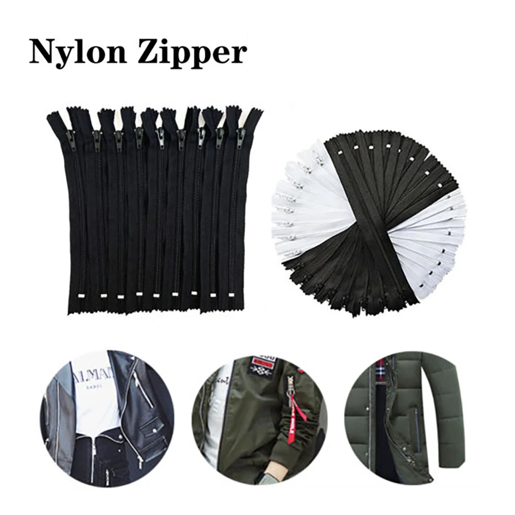 20pcs 20/30cm Black & White Nylon Coil Zippers for Tailor Sewing Crafts Nylon Zippers For DIY Handcraft Cloth Sewing Accessories