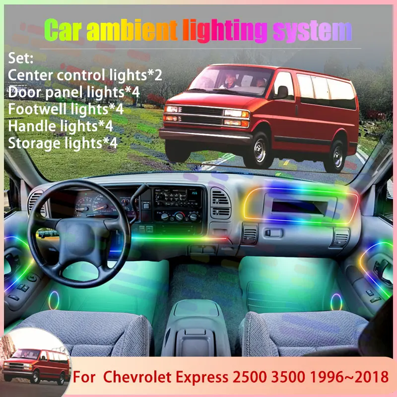 For Chevrolet Express Savana 2500 3500 1996~2018 2/18 in 1 Car Atmosphere Light Lamp RGB Shade Ensemble Streamer Atmosphere Set