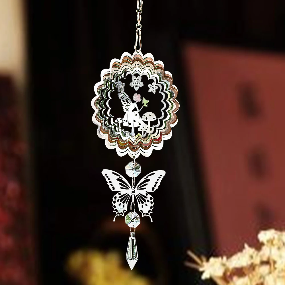 Kinetic Wind Spinner Crystal Suncatcher Hanging 3D Wind Chimes Glass Pendant Mirror Reflective Bird Deterrent Garden Yard Decor - view 4