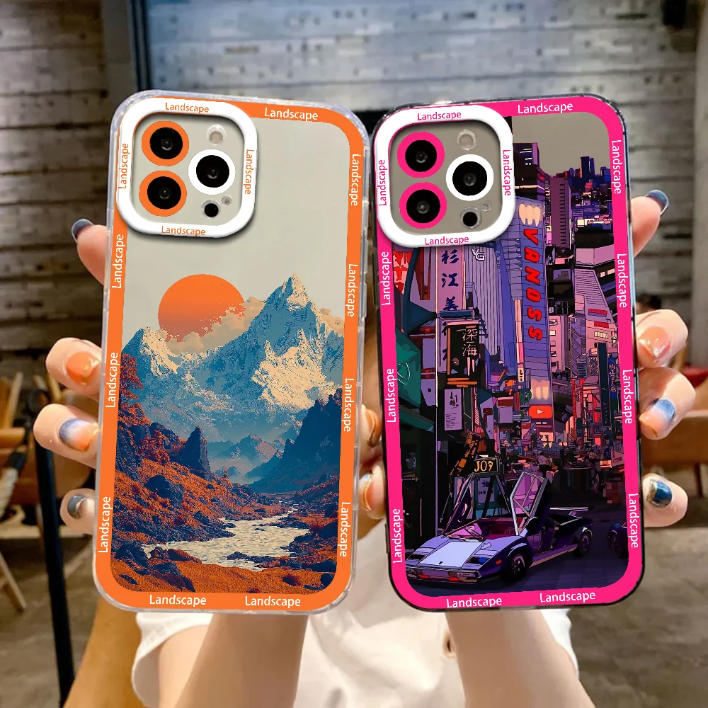 Чехол для телефона с пейзажем японского аниме для Samsung Galaxy S25 Ultra S24 FE S23 S22 Plus, прозрачный противоударный мягкий бампер