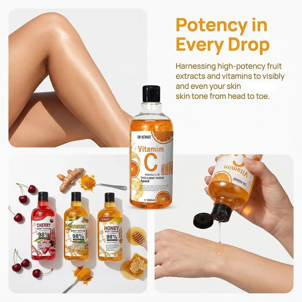 AHA Hyaluronic Vitamin C Arbutin Face Body Serum 500ml Dark Spots Corrector Moisturizing Shrink Pores Repair Skin Care