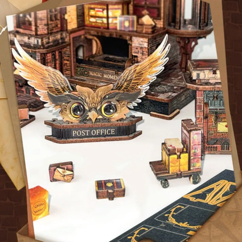 OUZEY Owl Post Office Rompecabezas de madera 3D, kit de modelo de casa en miniatura caprichoso, regalo mágico de bricolaje para adultos y adolescentes