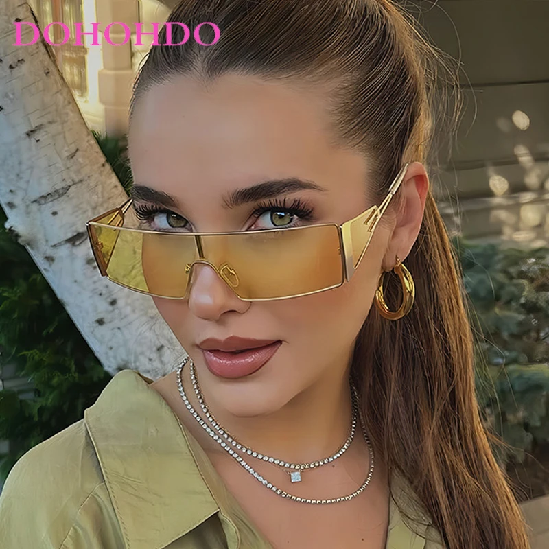 

Small Rectangle Punk Sunglasses Women New Y2K Luxury Metal Frame One Piece Windproof Sunglasses For Ladies Outdoor Eyewear UV400