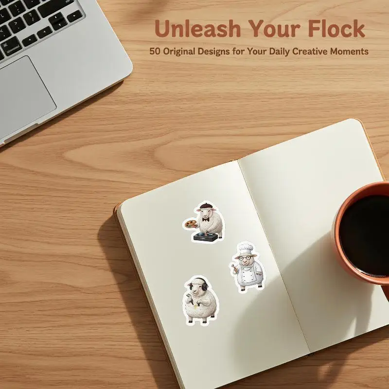 Cute Realistic Sheep Stickers 50Pcs Waterproof No Residue Decals for Phone Case Notebook Luggage Party Favor Decor