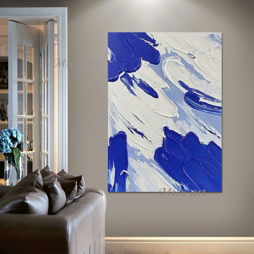 

Blue Acrylic Hand Painted Canvas Art African Paintings Unframed Abstract Wall Art Cheap Gallery Modern Wholesale Of 3d Pictures