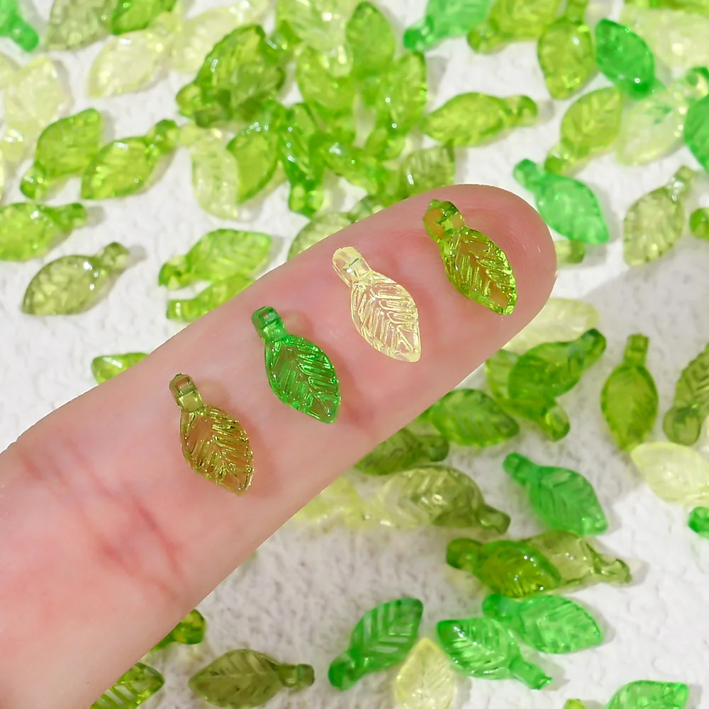 ZW05 50Pcs New Acrylic  Mini Cute Tree Leaf Beads Acrylic Transparent Leaf Beads Diy Making Workmanship Material Accessories