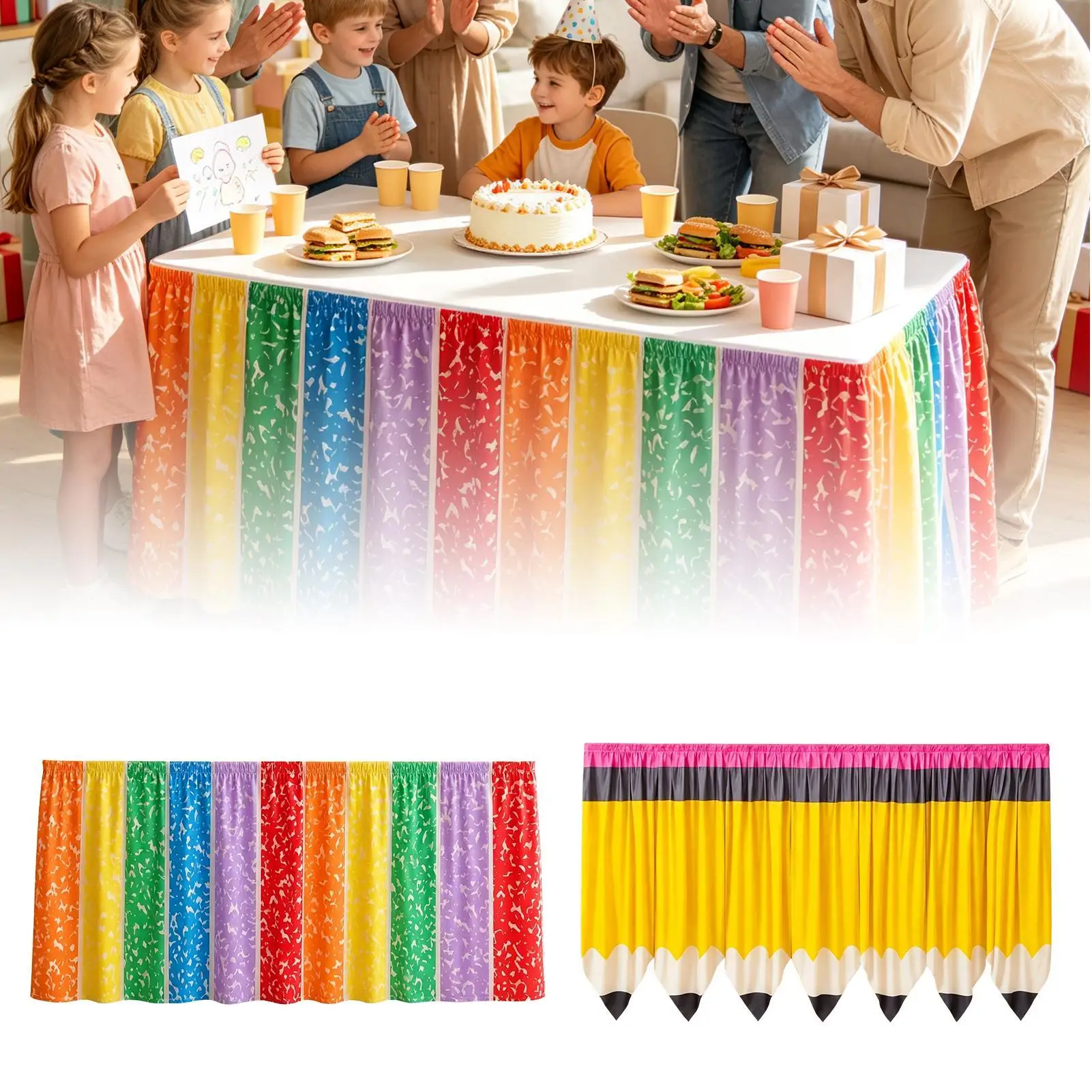 Pencil Desk Skirt Cloth Rectangle Back To School Pencil Tablecover Desk Skirts Stationery Teacher Desk Skirt For Classroom Party