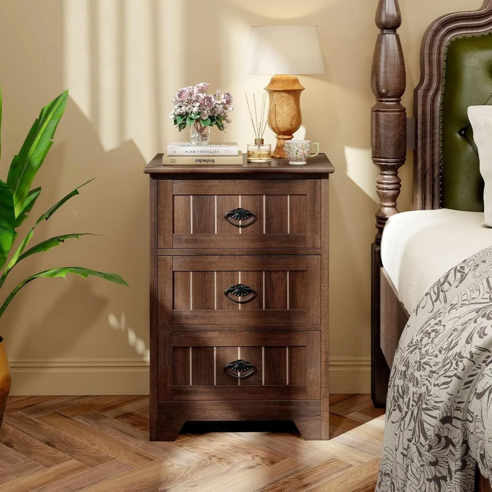 منضدة KOMFOTT على طراز المزرعة مع أدراج ثلاثية، تصميم مخدد ومقابض معدنية أنيقة للاستخدام الجانبي للأريكة، مناسبة لـ #2