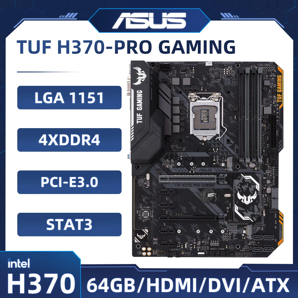 

H370 Motherboard Asus TUF H370-PRO GAMING LGA 1151 4×DDR4 64GB PCI-E 3.0 M.2 SATA III USB3.1HDMI ATX For 8th gen Core i7/i5/i3