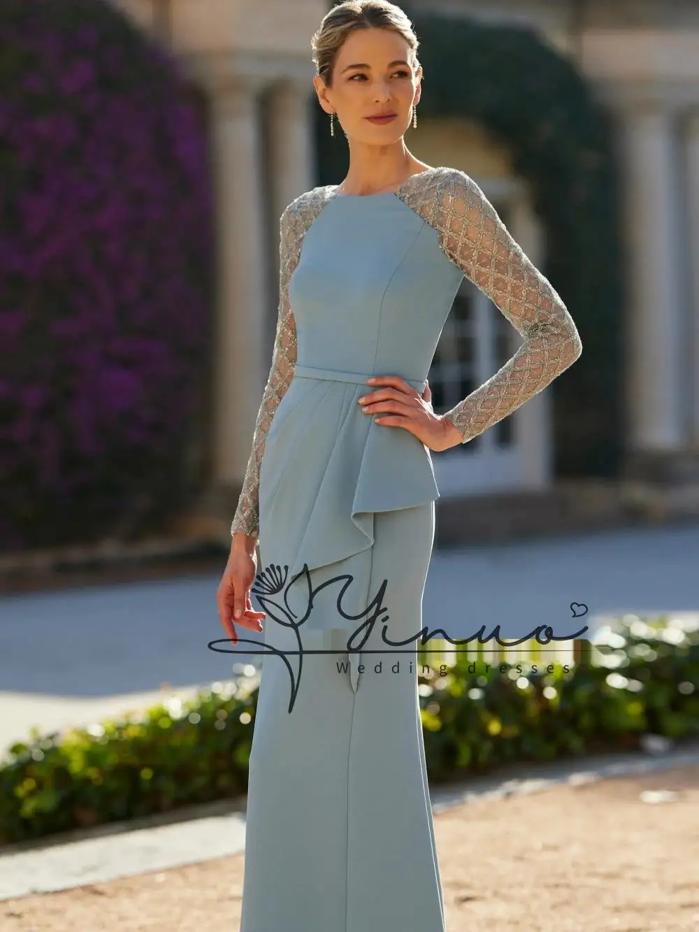 customized 2024 Modest Long Sleeve Mother Of The Bride Dress For Wedding Sparkly Sequins Prom Dress Elegant Straight Long Evenin