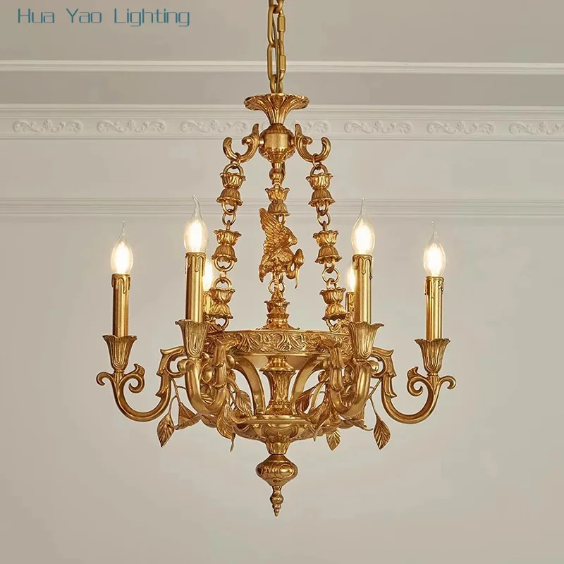 

French Style All Copper Chandelier Luxurious Vintage Pastoral European Pure Copper Villa Bedroom Living Room Study Dining Room