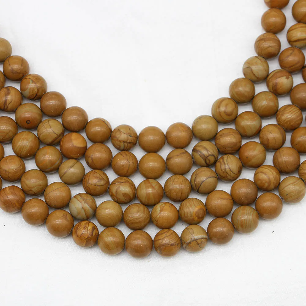 4mm-12mm Natural Wood Grain Stone Scattered Beads Round Beads Yellow Tiger Skin Stone DIY Bracelet semi-finished Bead Wholesale