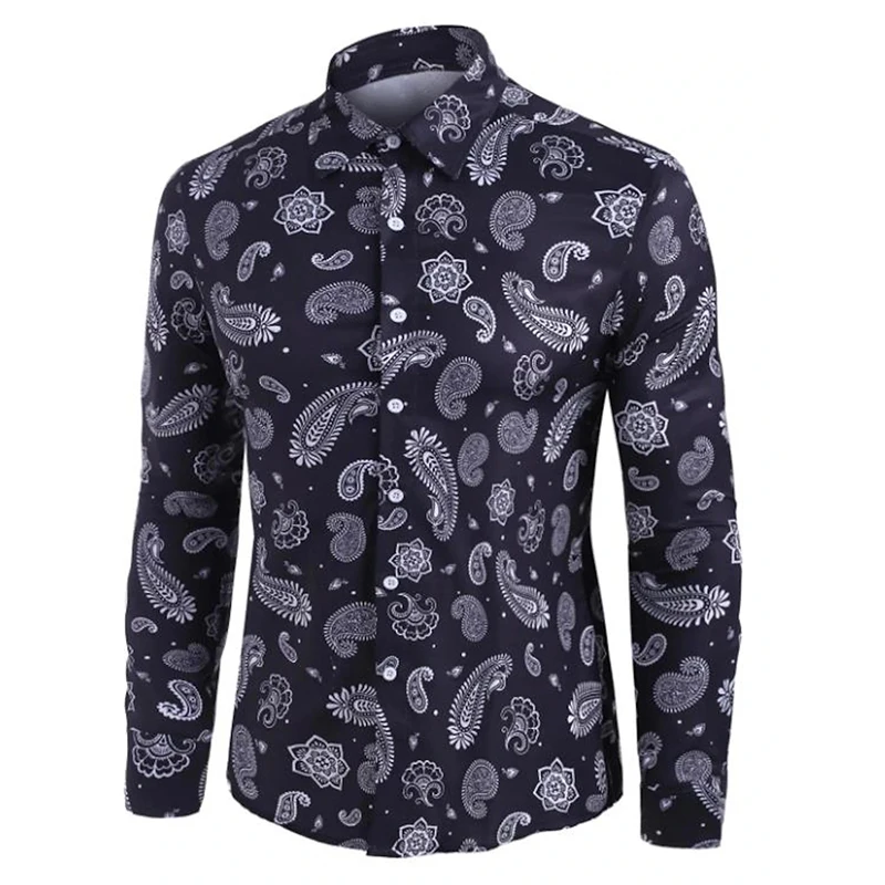 Digital Printed Abstract Art Graphic Shirts Mens Long Sleeve Turndown Button Down Retro Blouse Casual Dress Shirts Streetwear