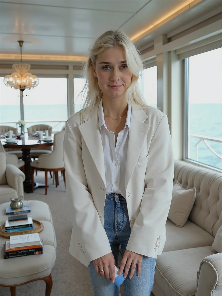 

Solid Single Breasted Classic Blazers For Woman Clothes Women Exquisite Hotsweet Outings Waffle Unbuttoned Embroideren Blocked