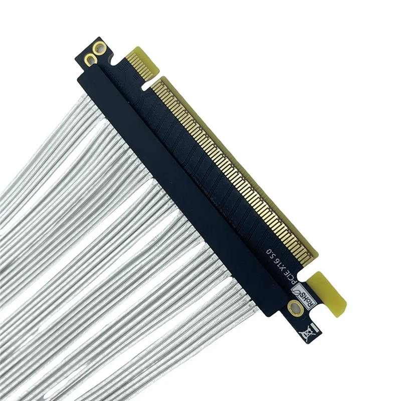 Qy-Pcie 5.0 X16 GPU Graphics Card Extension Cable PCI-E 5.0 Gen5 64GB/S Silver-Plated Cable 90° Right Angle Riser Cable