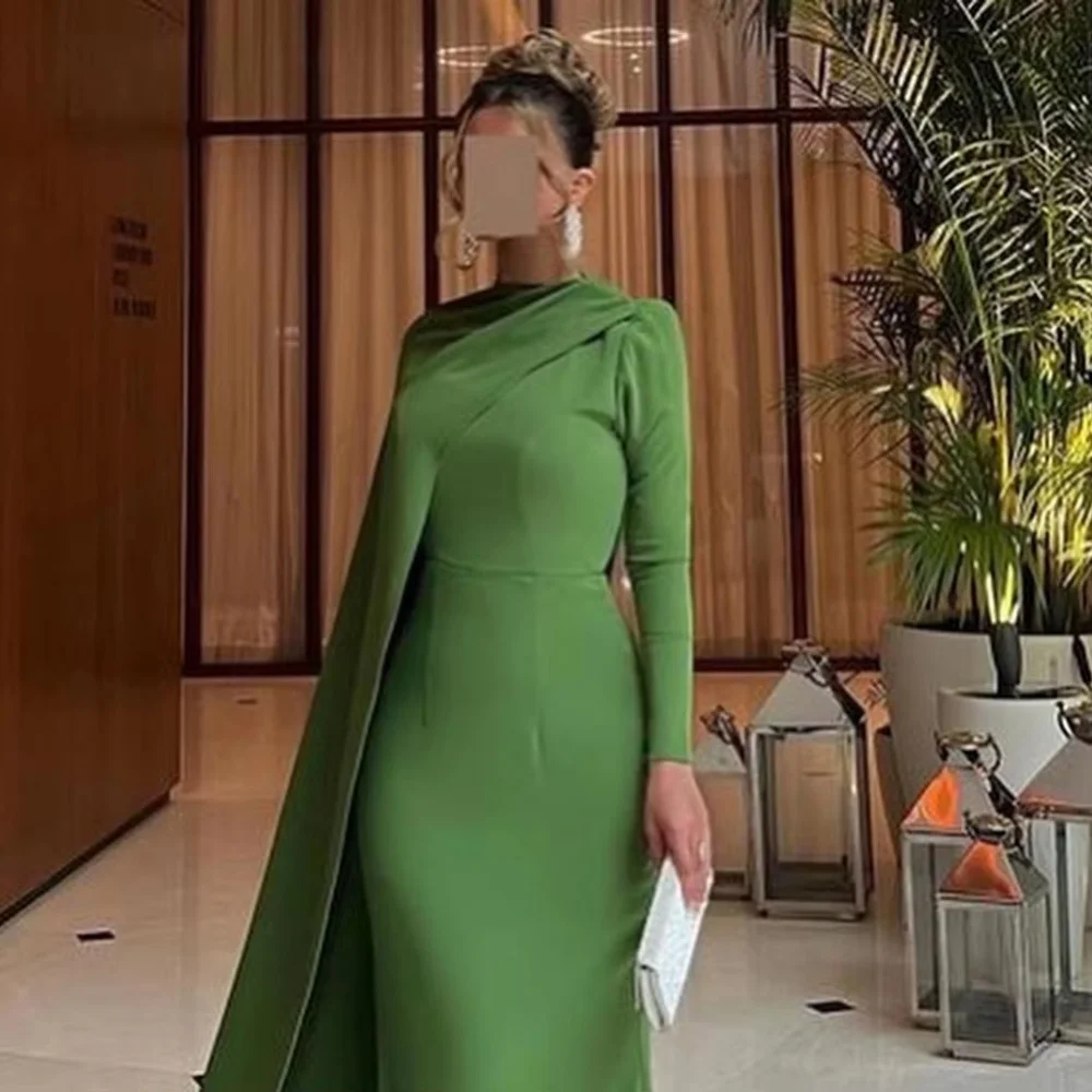 Ruched Women Prom Dress Customized Long Sleeve Party Gown Charming Mermaid Green Party Dress Women Evening Gownفساتين سهرة image 5
