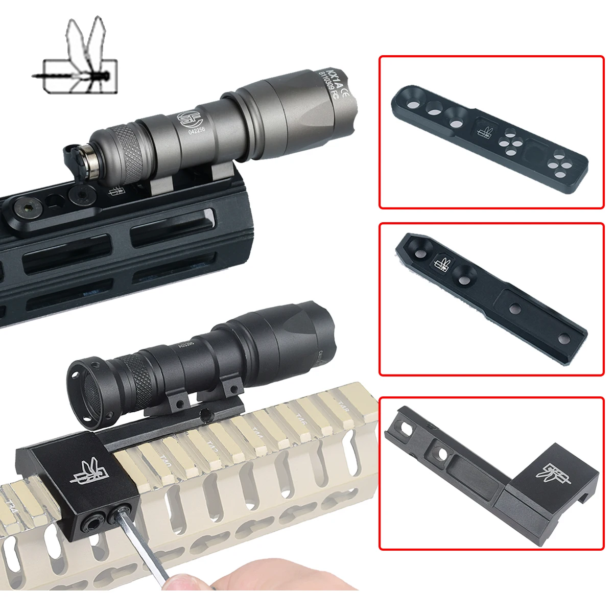 Surefire M300C M600C Airsoft Flashlight Rifle Scout Light With Thorntail Offset Adaptive Light Mount Hunting 20MM Picatinny Rail