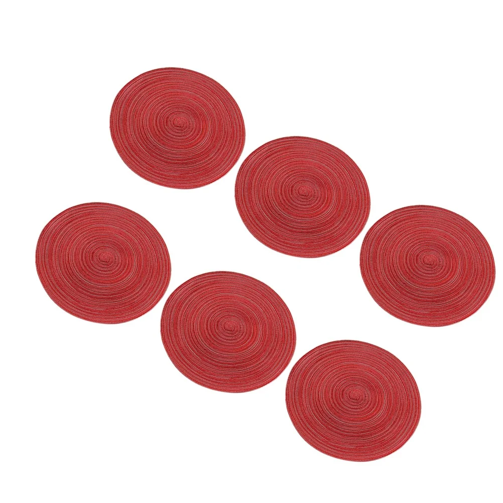 6 قطعة المفارش المستديرة المضفر الأحمر حجم كبير مقاومة للحرارة عدم الانزلاق الجدول الحصير لغرفة الطعام الديكور مضفر المفارش #4