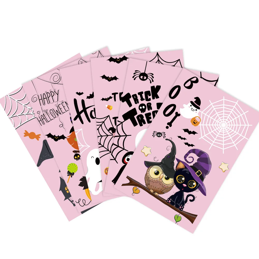 12Pcs Halloween Pink Handwritten Single sided Paper Postcard Party Invitation Decoration Supplies