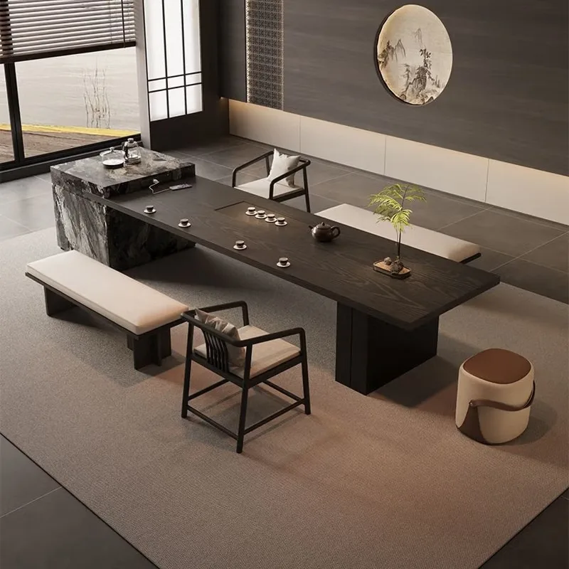 Solid wood island tea table integrated, light luxury modern high-end sense