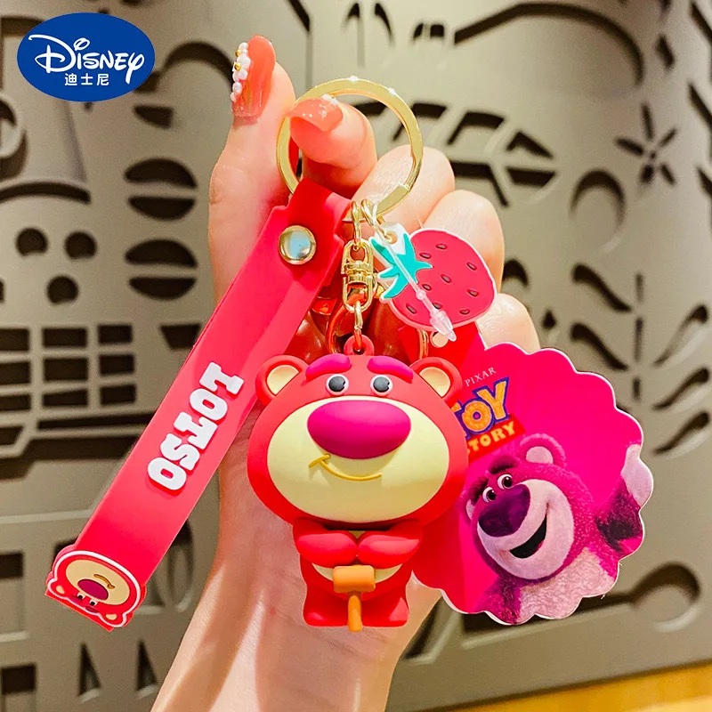 Mickey Minnie Lotso Strawberry Bear Key Chain Exquisite Cartoon Doll Figure Cute Anime Schoolbag Pendant Decoration Small Gift