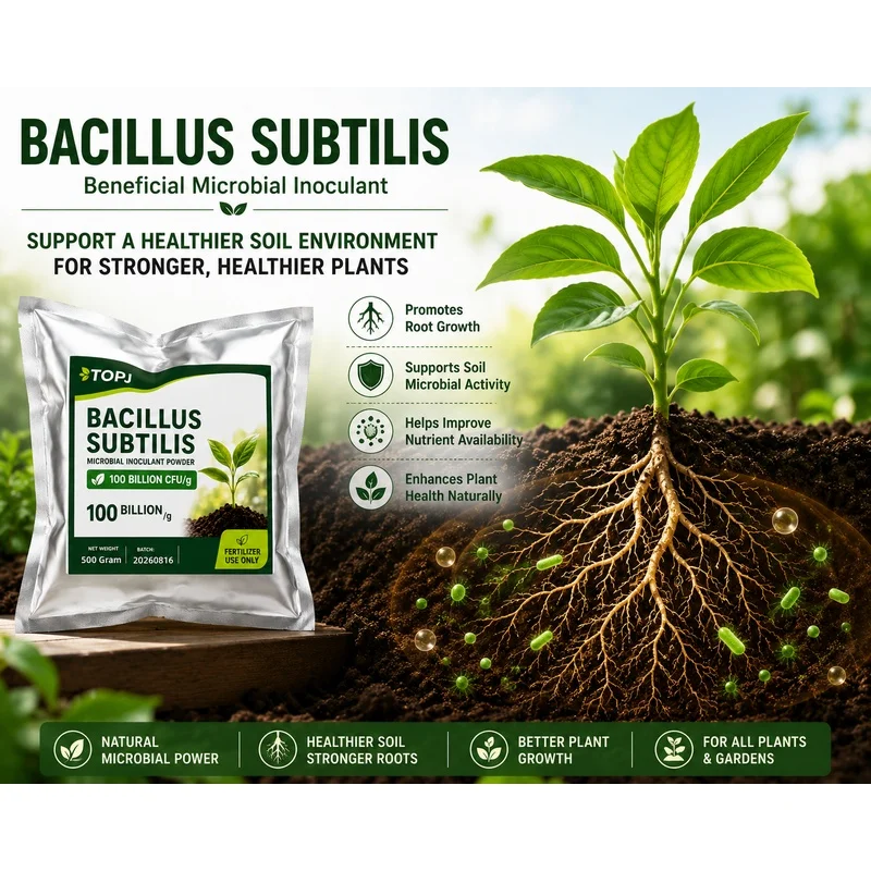 TOPJ Bacillus Subtilis Microbial Inoculant Powder, 100 Billion CFU/g, 500g, For Soil & Garden Applications, Fertilizer Use Only