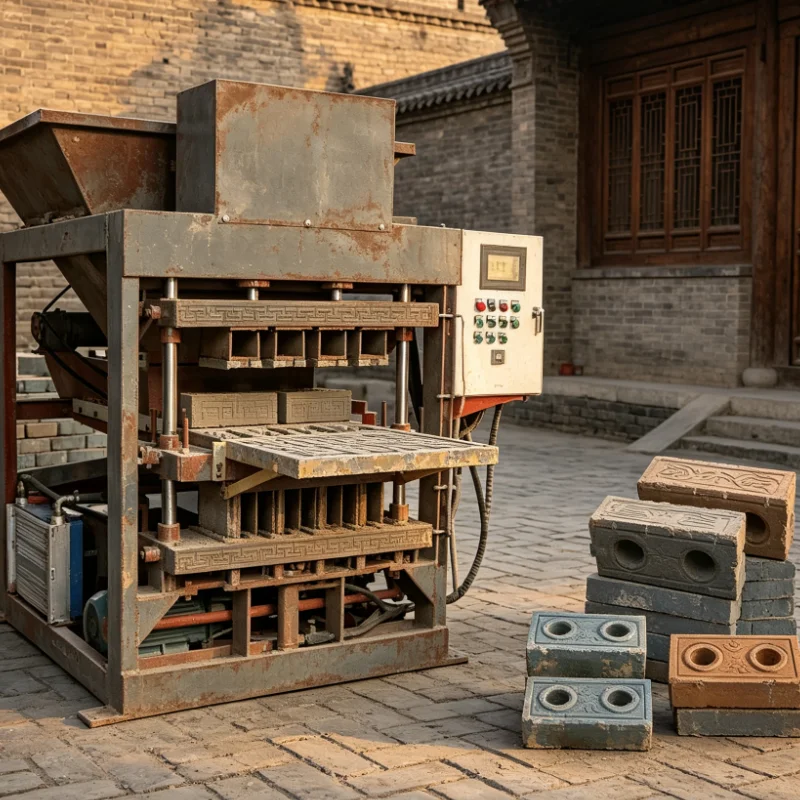 A Automatic Interlock Brick Machine Crafts 500 Paving Blocks Hourly for Garden Pathways and Driveways