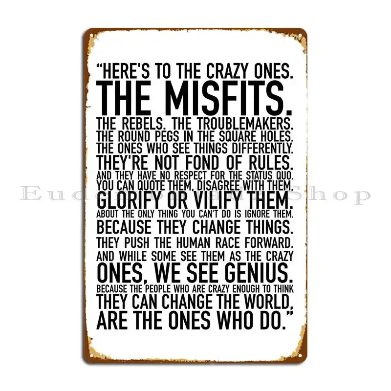 Here's To The Crazy Ones. Metal Sign Bar Print Party Wall Plaque Wall Cave Tin Sign Poster