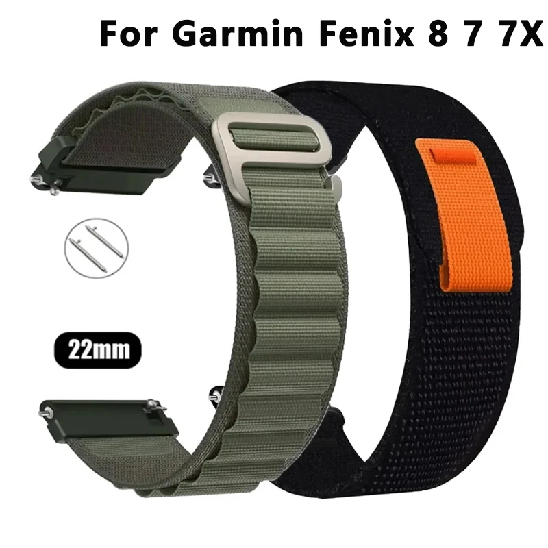 22mm Watch Band For Garmin Fenix 8 7 7X 6 6X 5X Plus/Epix Pro Gen 2 47mm 51mm/Tactix 7/Enduro 3 Woven Nylon Strap Wrist Bracelet