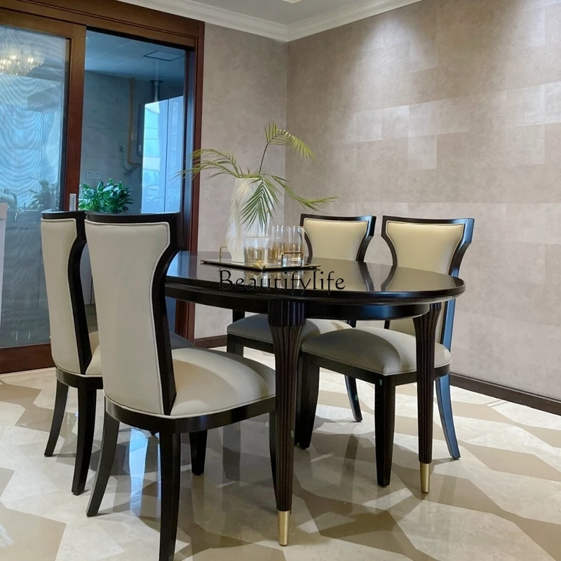 Light luxury new Chinese-style solid wood dining table and chairs model house villa furniture