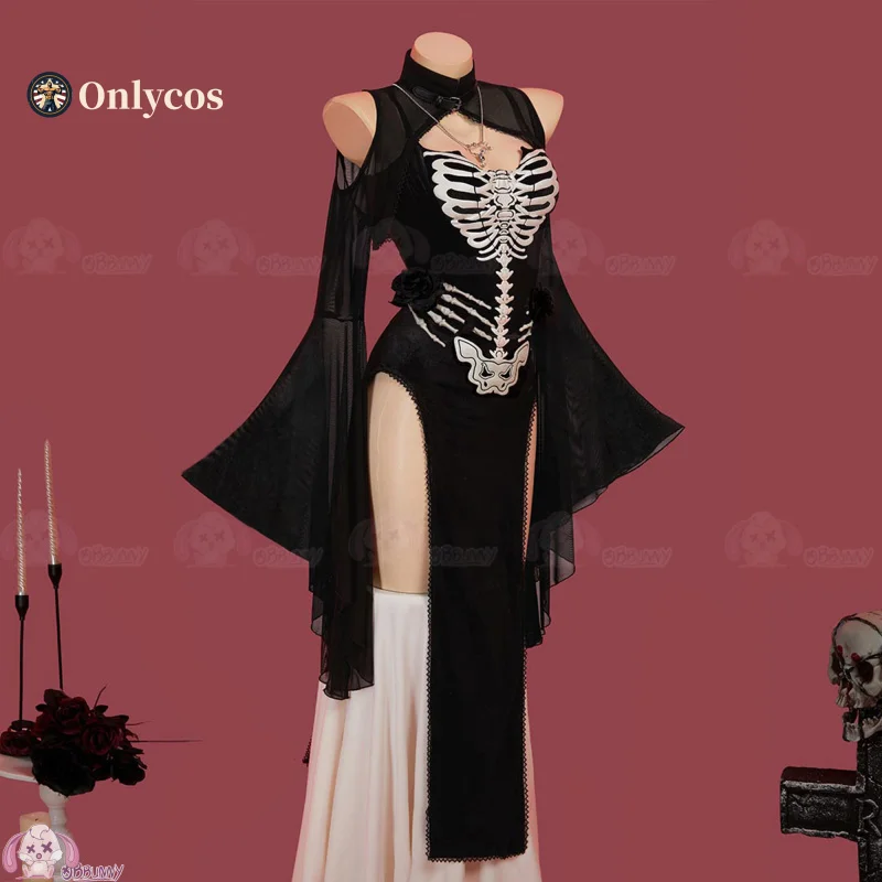 Poesia di scheletro Abito gotico scuro Costume cosplay Uniforme Festa di carnevale di Halloween Gioco di Natale Abiti di ruolo per donne Onlycos