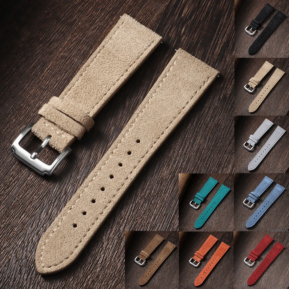 Vintage-Uhrenarmband aus Wildleder, 18 mm, 19 mm, 20 mm, 22 mm, für Seiko, handgefertigtes Armband mit Dornschließe, universelles Schnellverschluss-Uhrenarmband