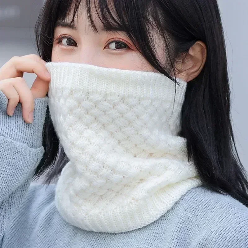 Winter Thick Knitted Neck Scarf Warm Fleece Lined Elastic Circle Scarf Snood for Men Women