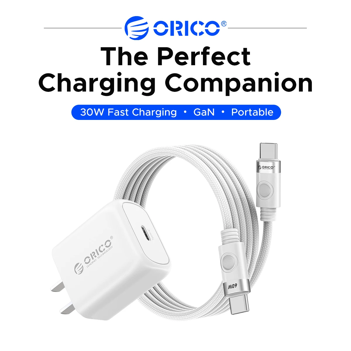 ORICO Gallium Nitride Charger Mobile Charging Head PD30W Fast Charging Dual C Type-C Data Cable Portable Universal Set