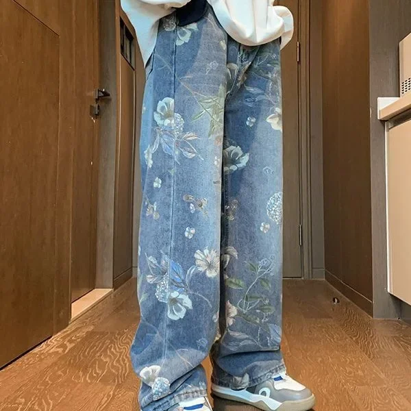 Korean Style High Street Jeans For Men Y2K Vintage Denim Trousers Hip Hop Fashion Wide-leg Baggy Jean Pants Streetwear Men