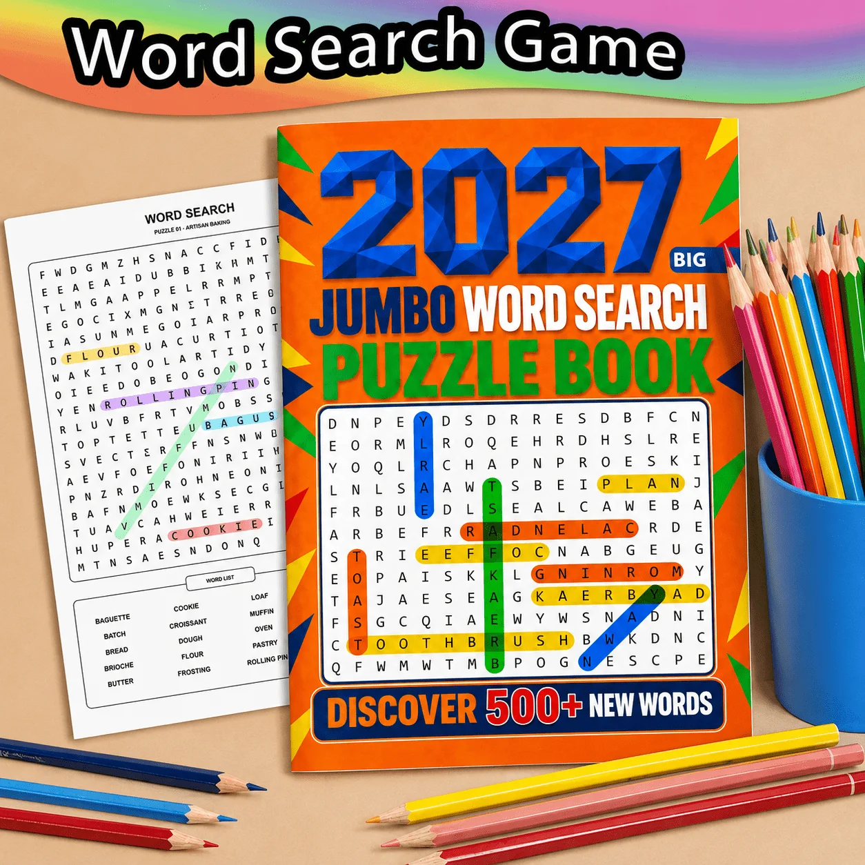 2027 Jumbo Word Search Puzzle Book, Large Print with 500+ New Words, Life, Travel, Baking, Hiking and Nature Themes